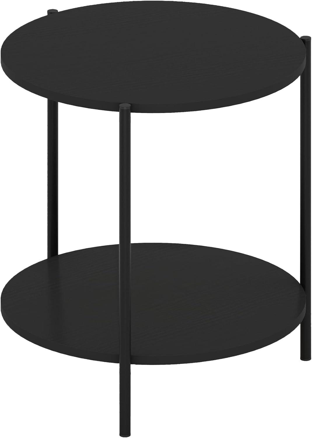 Furinno Besi 2-Tier Modern Round Side End Table with Sturdy Metal Legs, Marble White