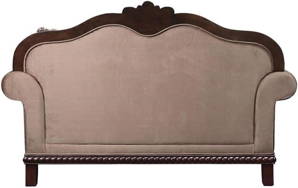 69" Chateau De Ville Fabric Sofa Espresso Finish - Acme Furniture: Carved Wood, Tufted Cushions, Includes 3 Pillows