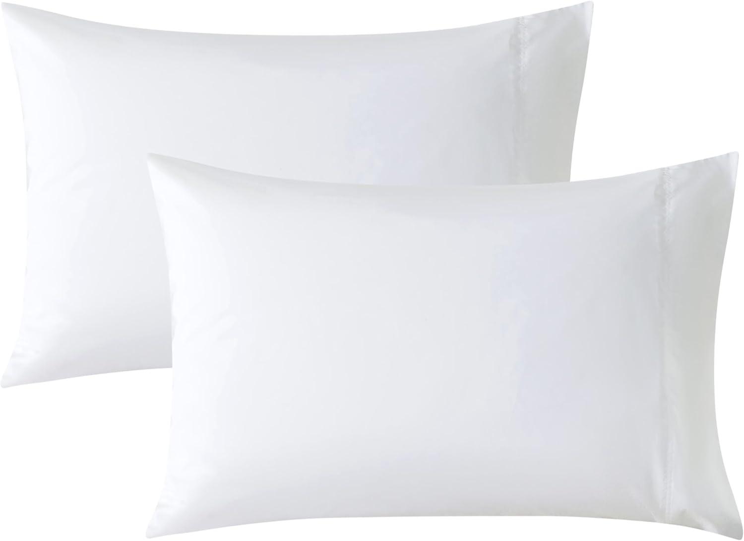 White Cotton and Polyester Queen Pillowcases Set of 2