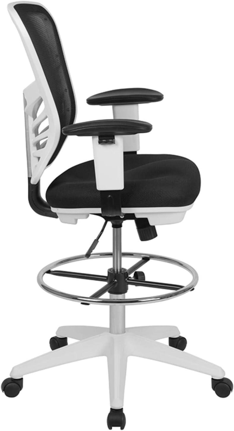 Flash Furniture Mid-Back Mesh Ergonomic Drafting Chair with Adjustable Chrome Foot Ring, Adjustable Arms