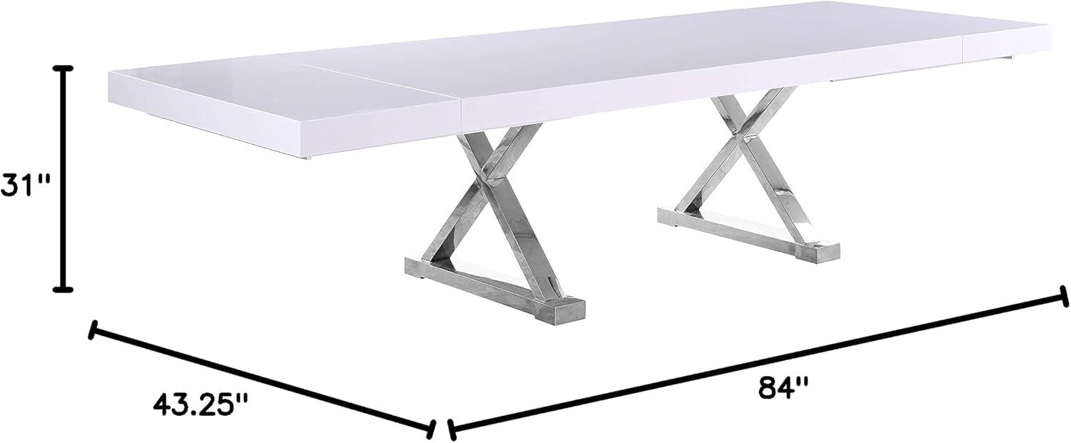 Meridian Furniture Excel White Lacquer Top Extendable 2 Leaf Dining Table