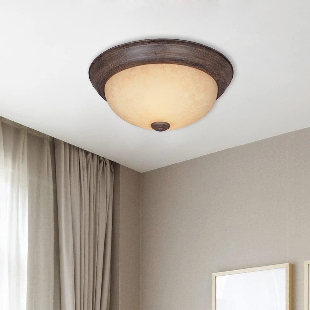 Warm Mahogany Glass Flushmount Ceiling Light