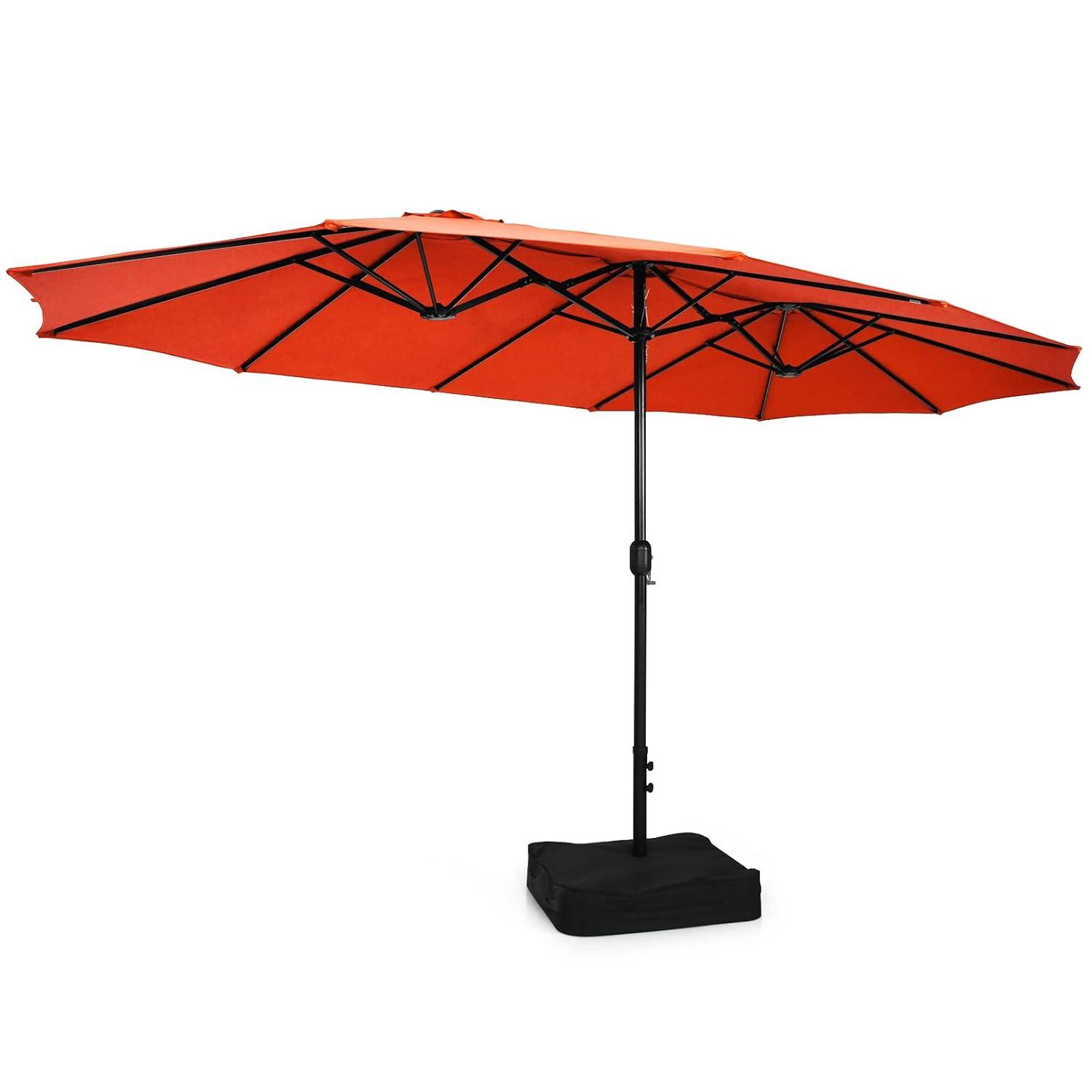 Tangkula 15Ft Double-Sided Patio Umbrella, Outdoor Extra Large Umbrella W/Hand-Crank System & Air Vents, Market Twin Umbrella W/ 12-Rib Sturdy Metal Frame for Poolside, Garden Backyard (Orange)