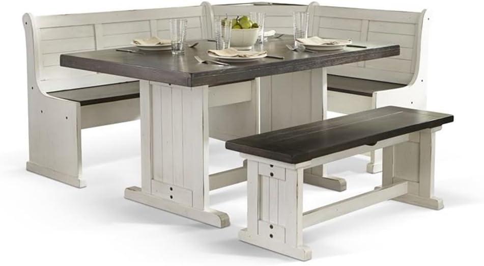 Pemberly Row 4PCs Corner Dining Set/Breakfast Nook in Brown with Storage Space