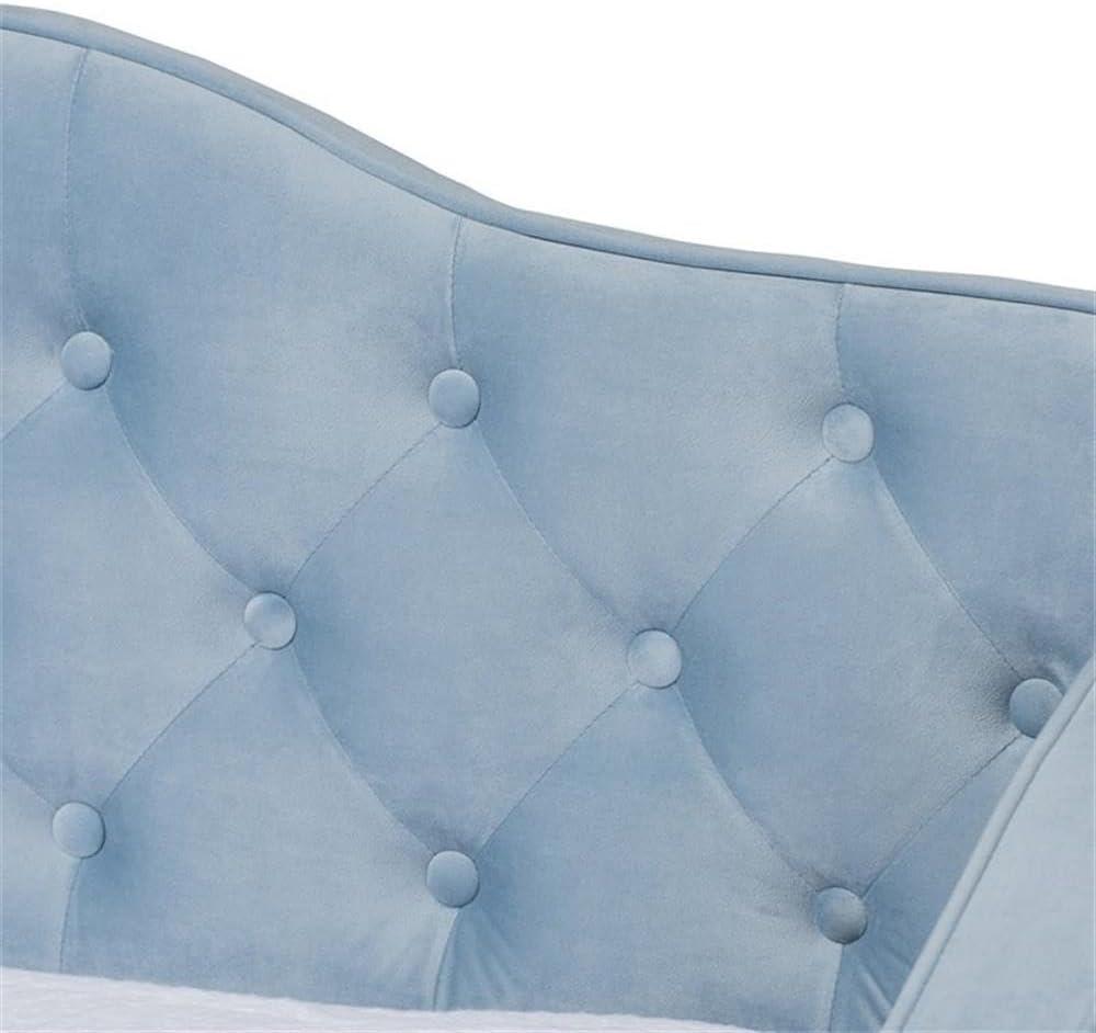 Twin Freda Velvet Tufted Daybed with Trundle Light Blue - Baxton Studio: Upholstered, Mid-Century Modern, No Box Spring Required