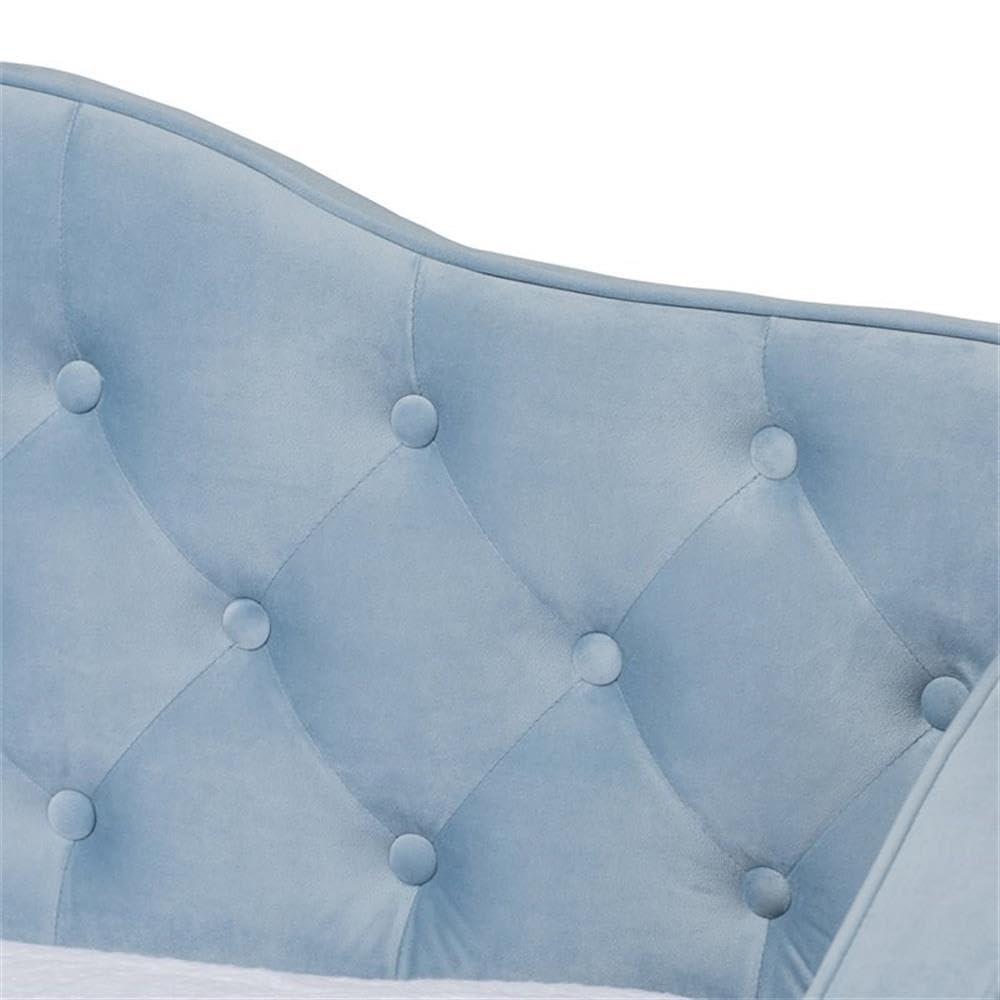 Twin Freda Velvet Tufted Daybed with Trundle Light Blue - Baxton Studio: Upholstered, Mid-Century Modern, No Box Spring Required