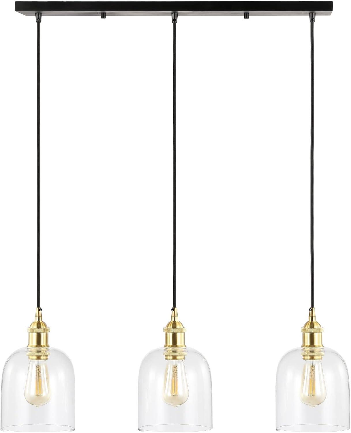 JONATHAN Y JYL1122A Cooper 25.5" 3-Light Farmhouse Contemporary Glass Linear LED Pendant Modern Transitional Adjustable Dining Room Kitchen Island Foyer Bedroom Hallway, Brass Gold/Black, 25.5 in