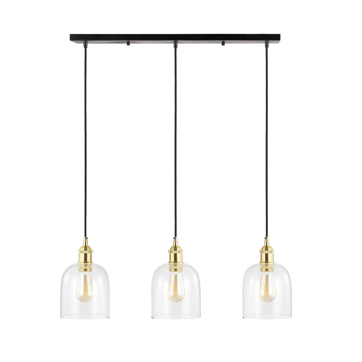 JONATHAN Y JYL1122A Cooper 25.5" 3-Light Farmhouse Contemporary Glass Linear LED Pendant Modern Transitional Adjustable Dining Room Kitchen Island Foyer Bedroom Hallway, Brass Gold/Black, 25.5 in