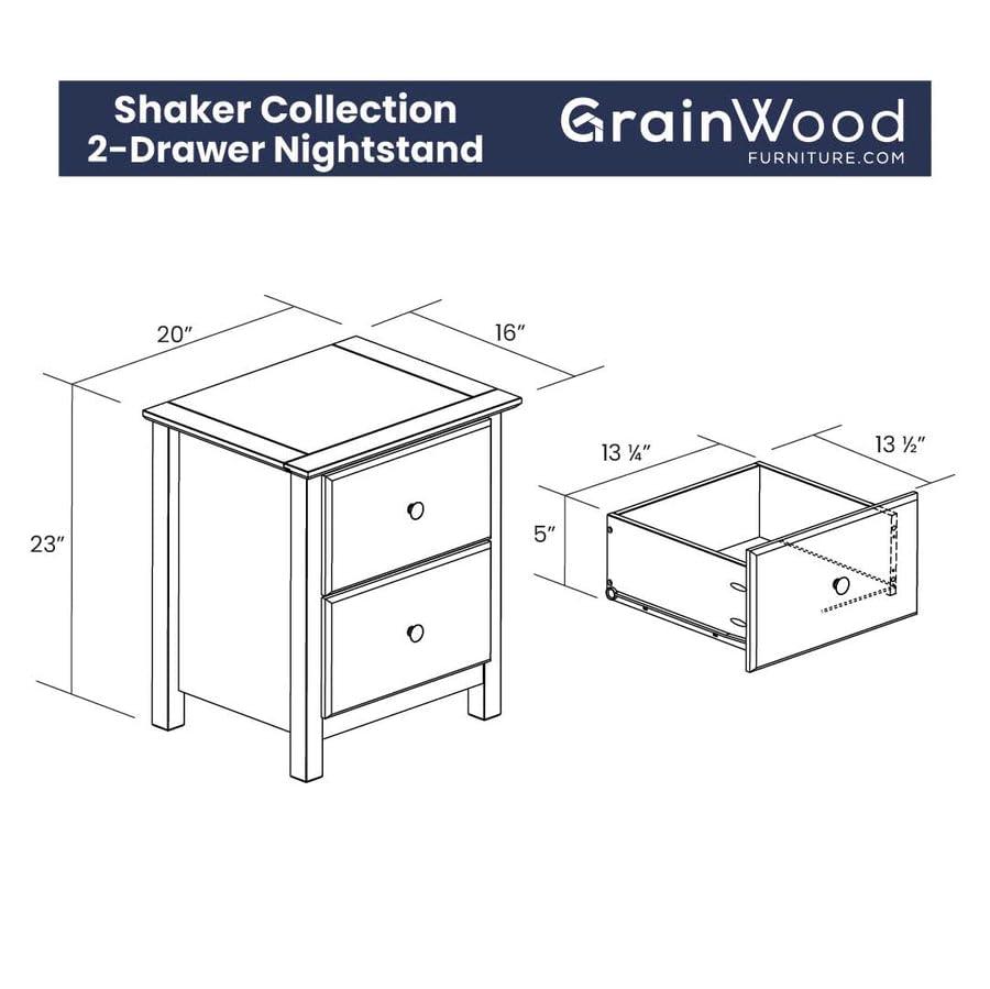 Natural Solid Pine 2-Drawer Shaker Nightstand