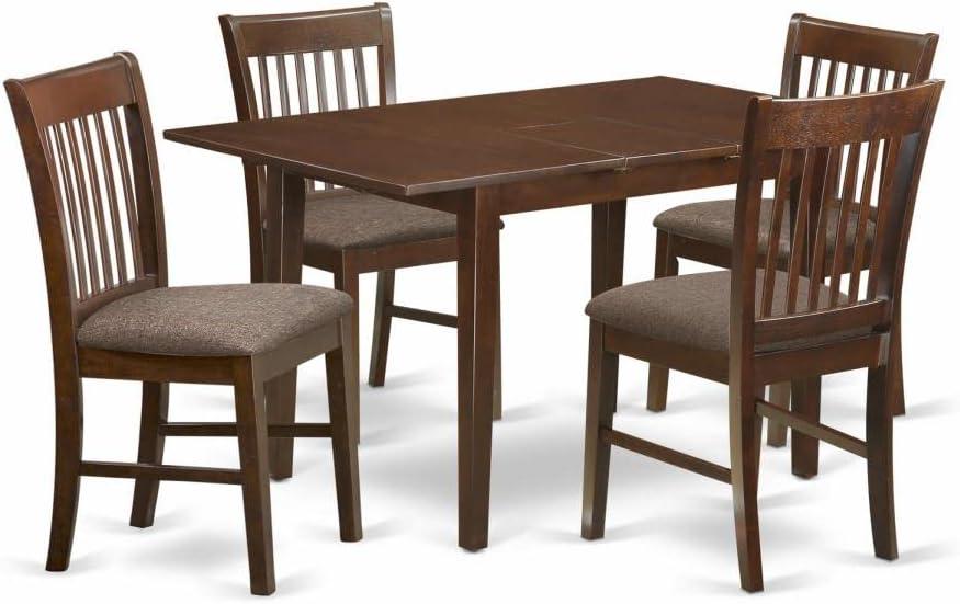 Norfolk Mahogany 5-Piece Dining Set with Linen Upholstered Chairs