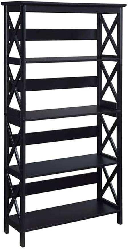 Convenience Concepts Oxford 5-Shelf Bookcase in Glossy Black Wood Finish