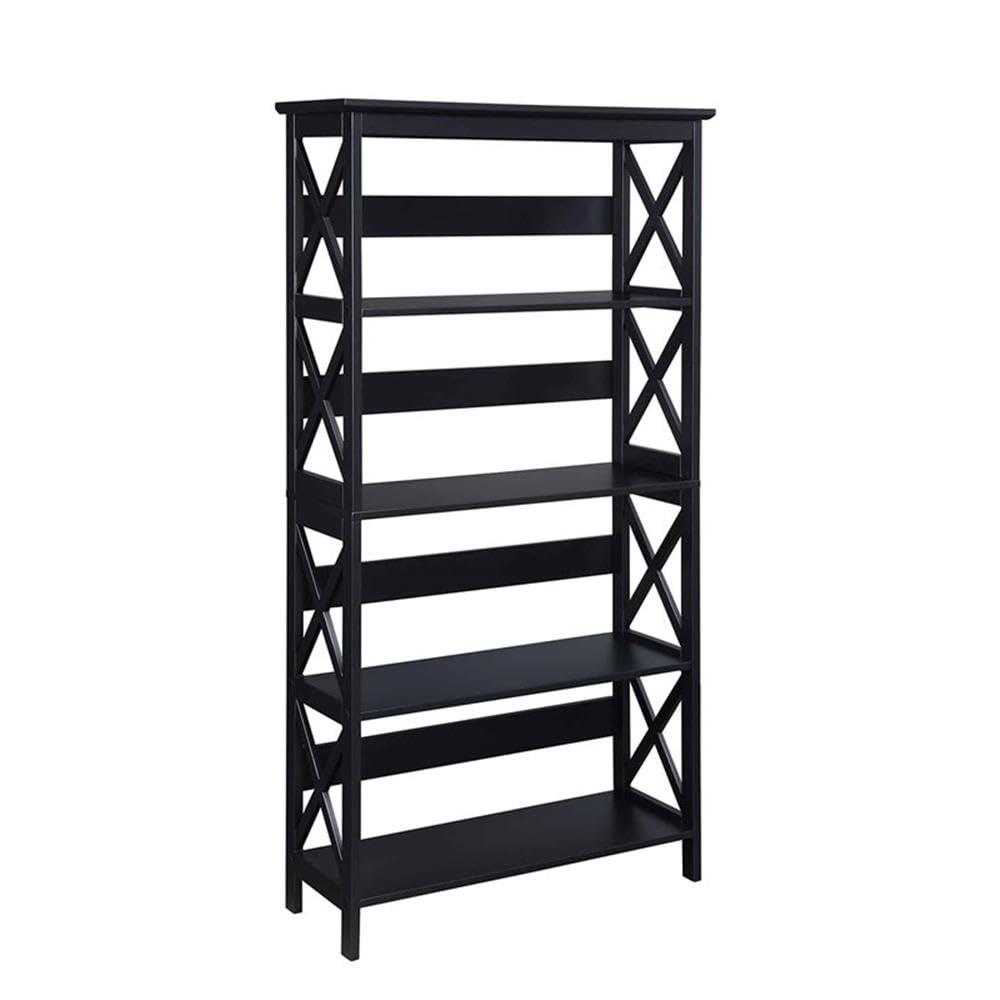 Convenience Concepts Oxford 5-Shelf Bookcase in Glossy Black Wood Finish