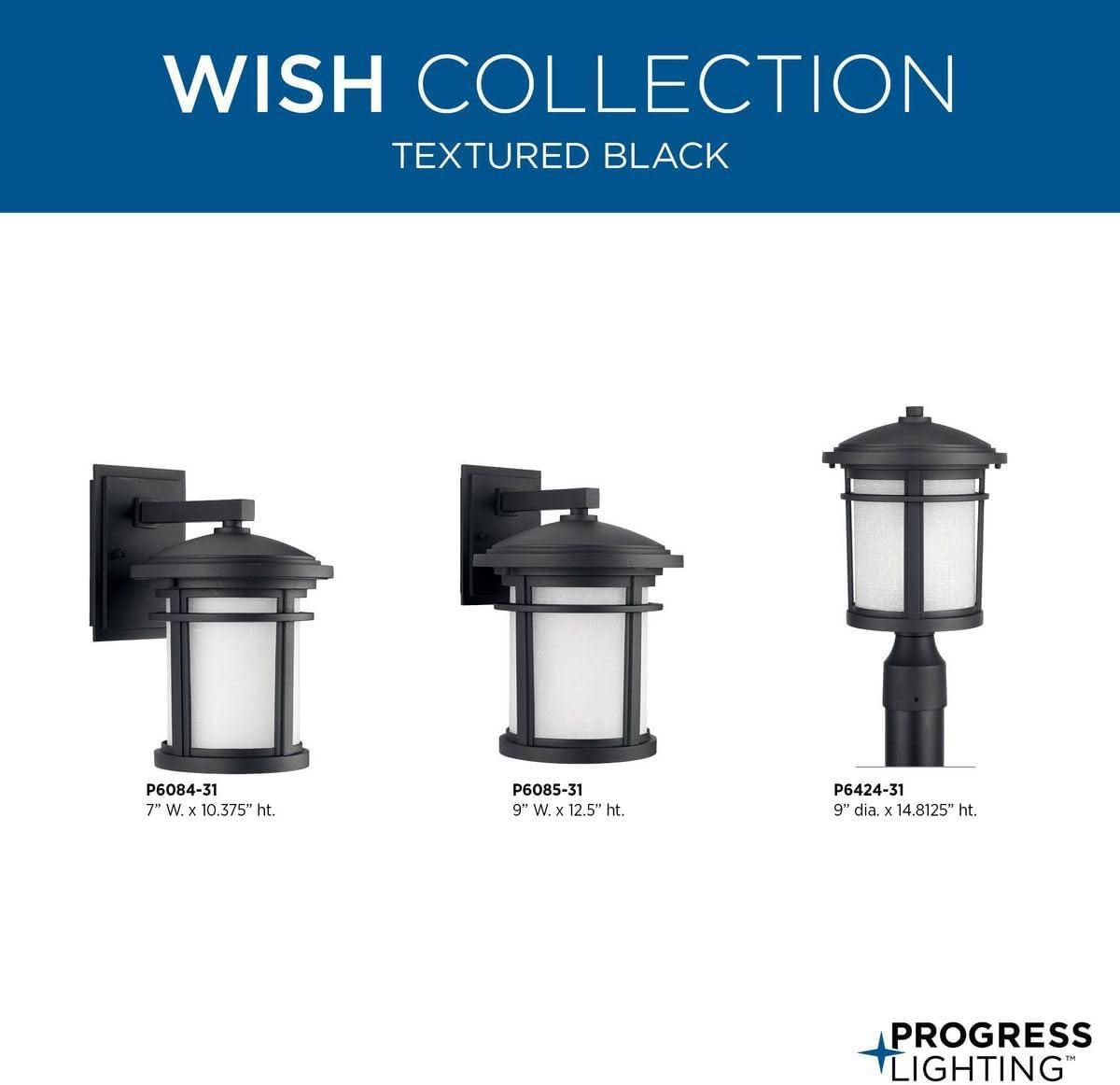 Progress Lighting Wish 1-Light Outdoor Black Wall Lantern with Etched Umber Linen Glass and Dark Sky Shield