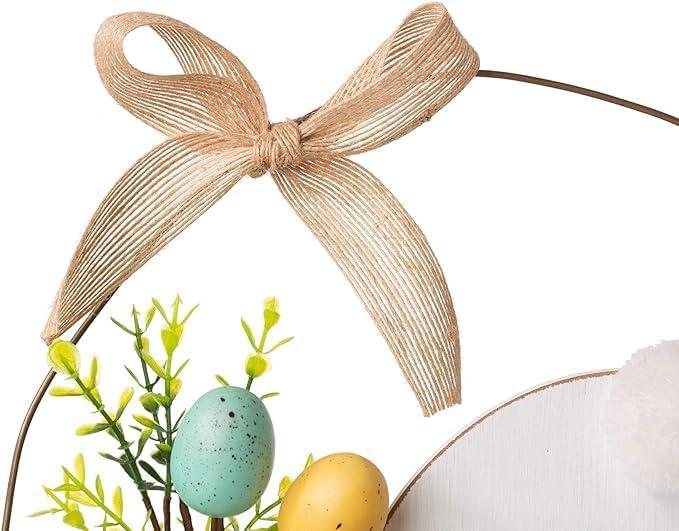 Glitzhome 18 Inch Wooden Easter Bunny Hanging Decoration,"Happy Easter" Rabbit Welcome Sign wood Bunny Eggs Easter Decorations for Door Home Garden Spring Party