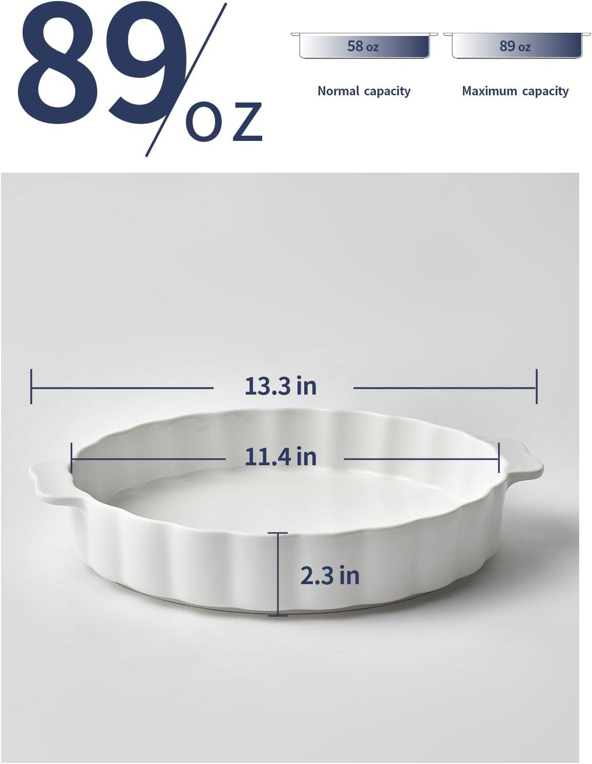MASTER CRAFT WINDOW AND DOOR Ceramic Pie Pan For Baking,13Inch Round Baking Dish With Double Handle,Pie Plate With Ruffled Edge-Microwave, Dishwasher, And Oven Safe