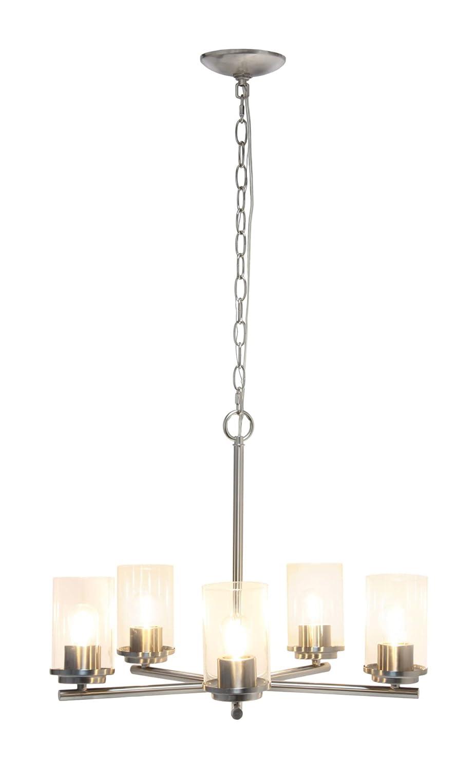 20.5" Traditional 5-Light Metal And Clear Glass Kitchen Island Foyer Hallway Dining Room Hanging Pendant Chandelier,
