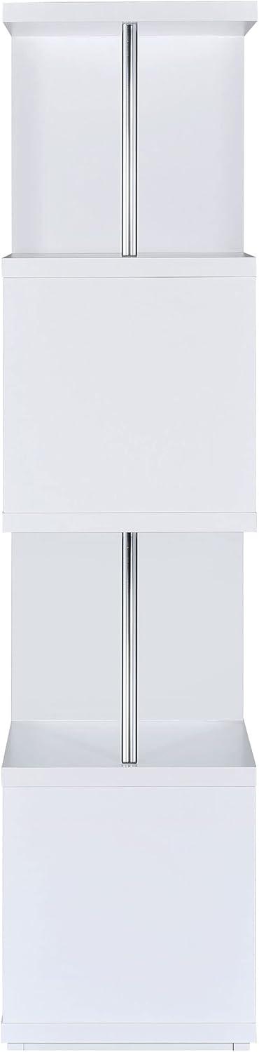 66.5" Baxter 4 Shelf Zig Zag Bookcase with Chrome Details White - Coaster: Modern Laminated Storage Display