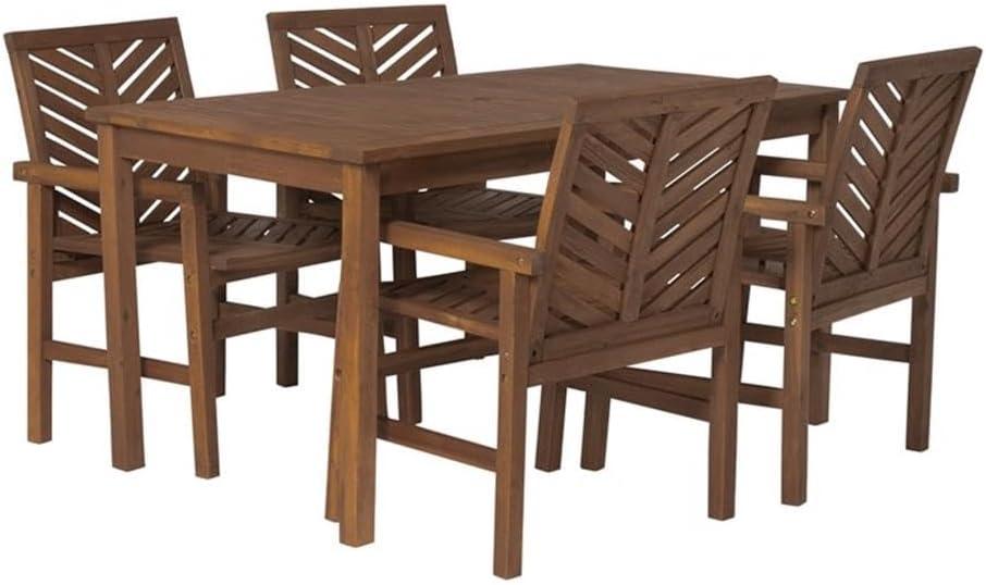 Walker Edison Dark Brown 5-Piece Chevron Outdoor Acacia Wood Dining Set