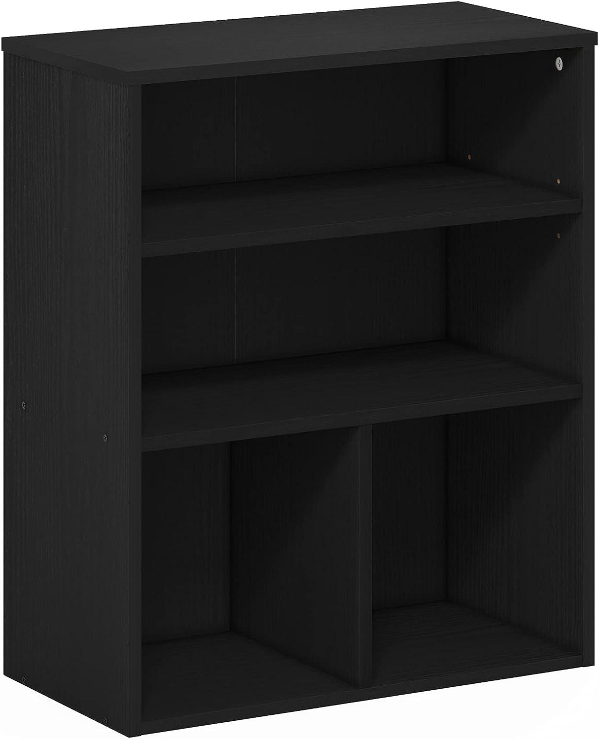 Furinno 3-Tier Open Bookcase Multipurpose Display Rack 3-Cube Storage Bookshelf Cabinet with Adjustable Shelves,Black Oak