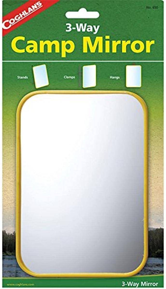 Yellow Plastic 3-Way Camping Mirror with Metal Hook