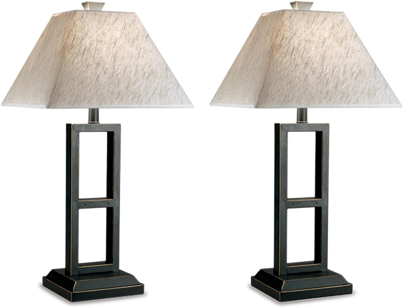 Deidra Metal Set Of 2 Table Lamp Black: Rustic Base, Linen Shade, On/Off Switch - Signature Design by Ashley