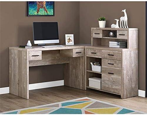 Computer Desk - L-Shaped / Corner / Hutch / 8 Drawers / 3 Cubbies / Reversible - 63"L X 59"W - Taupe Reclaimed Wood-Look