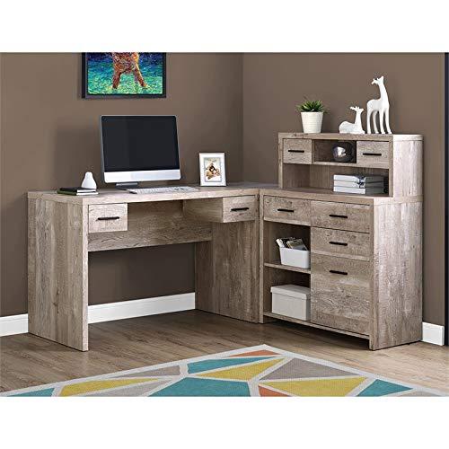 Computer Desk - L-Shaped / Corner / Hutch / 8 Drawers / 3 Cubbies / Reversible - 63"L X 59"W - Taupe Reclaimed Wood-Look