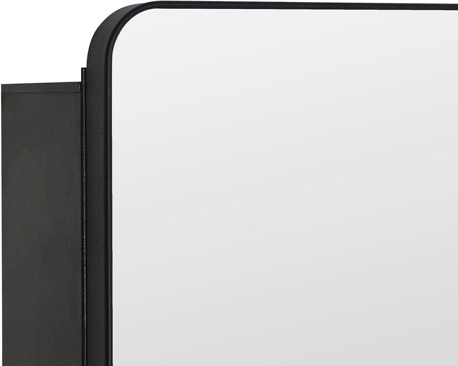 Black Bathroom Medicine Cabinet with Round Corner Framed Door and Beveled Edge Mirror 22 x 20 inch, Recessed or Surface Mount, with Adjustable Glass Shelves