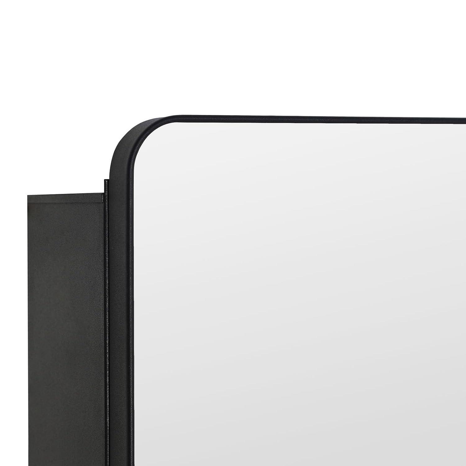 Black Bathroom Medicine Cabinet with Round Corner Framed Door and Beveled Edge Mirror 22 x 20 inch, Recessed or Surface Mount, with Adjustable Glass Shelves