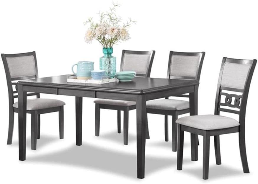 New Classic Gia 60" 5-Piece Rectangle Wood Dining Set with 4 Chairs in Gray