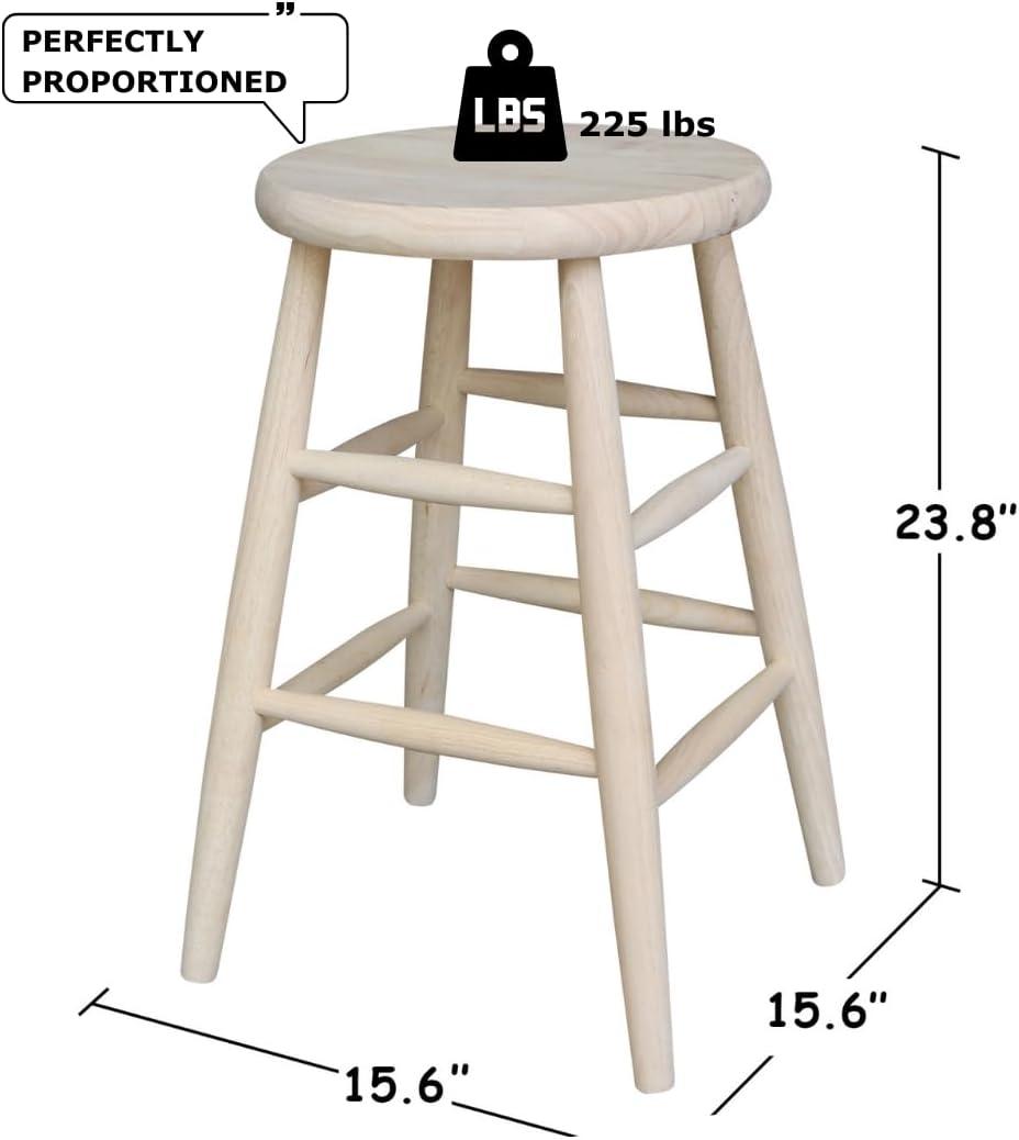 24" Scooped Seat Counter Height Barstool Unfinished - International Concepts: Solid Wood, Round, Backless
