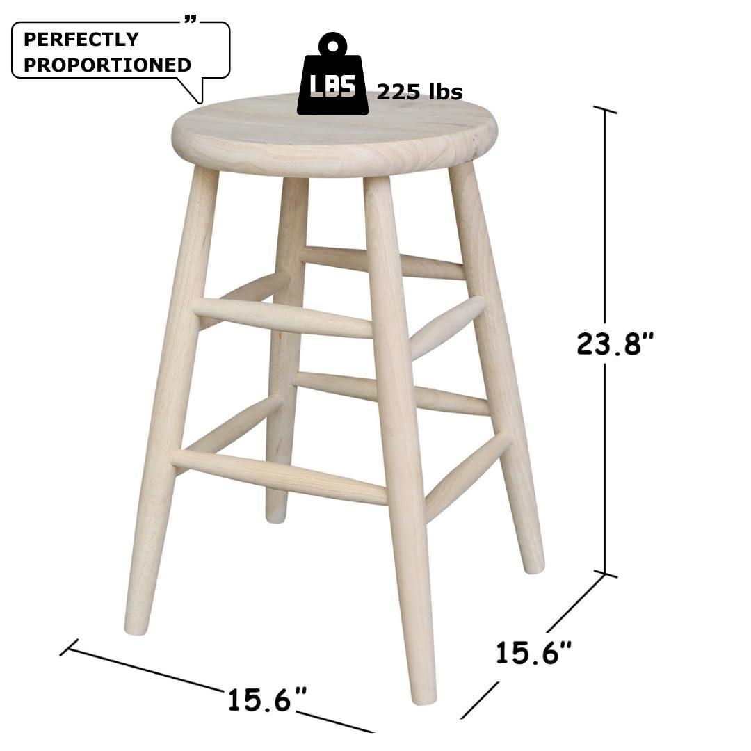 24" Scooped Seat Counter Height Barstool Unfinished - International Concepts: Solid Wood, Round, Backless