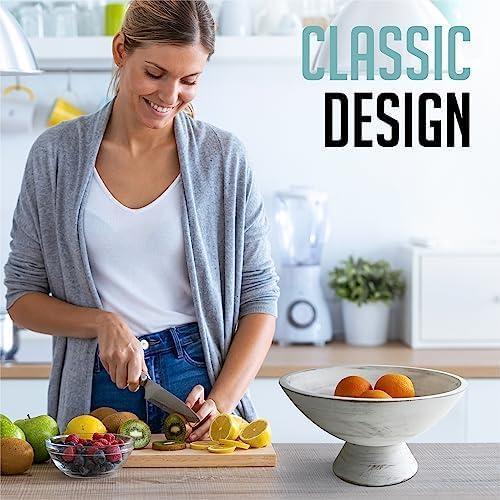 White Fruit Bowl - 10 Inch Wide White Footed Bowl – Coastal, Shabby Chic or Farmhouse Centerpiece Pedestal Bowl – White Modern Fruit Bowl on Pedestal
