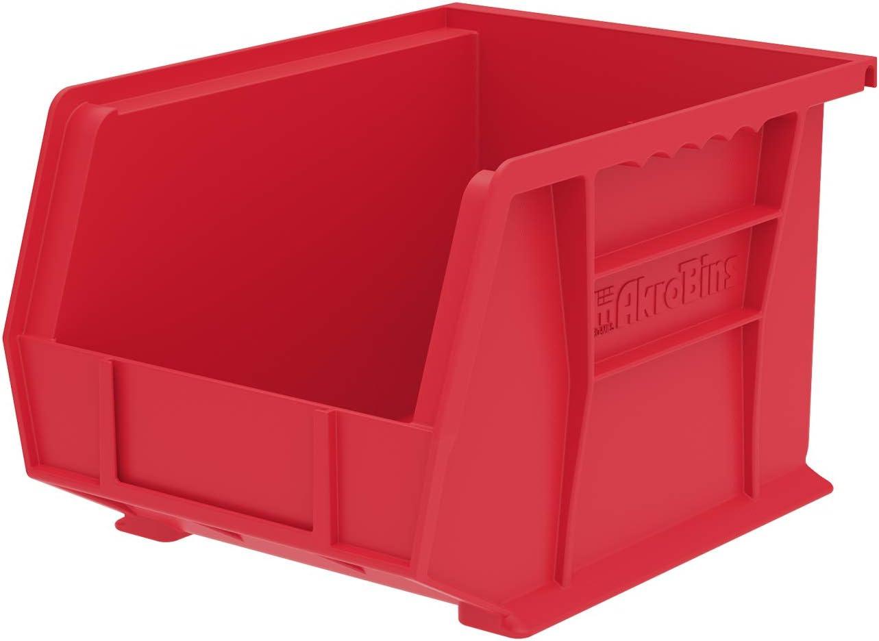 Red Stackable Plastic Storage Bin with Divider Slot