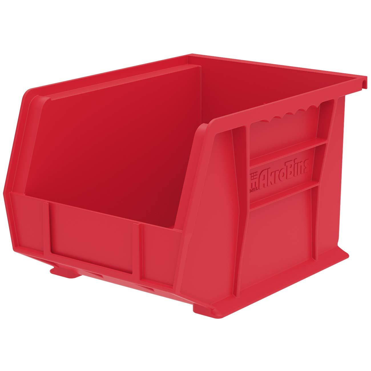 Red Stackable Plastic Storage Bin with Divider Slot