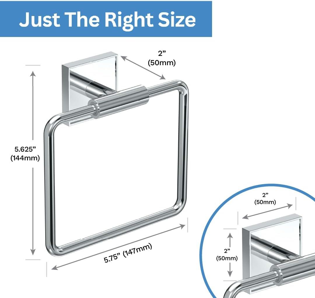 Gatco Mode Towel Ring | Wall Mounted 5.75" W Square Shape Towel Holder for Bathroom, Kitchen 5612