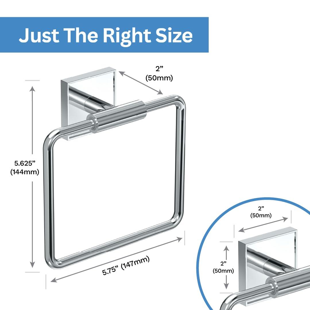 Gatco Mode Towel Ring | Wall Mounted 5.75" W Square Shape Towel Holder for Bathroom, Kitchen 5612