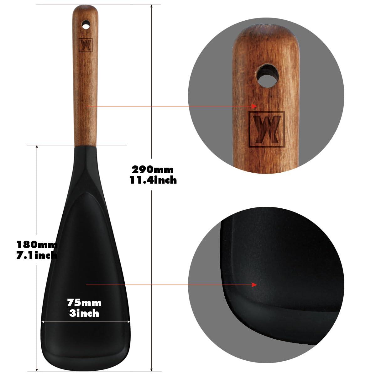 Silicone Head cooking & Serving Spoon + Slotted Spatula Set: Cookling Utensil with Long Wooden Handles, Heat Resistant Cookware, Protects Surfaces with Gentle Head Design