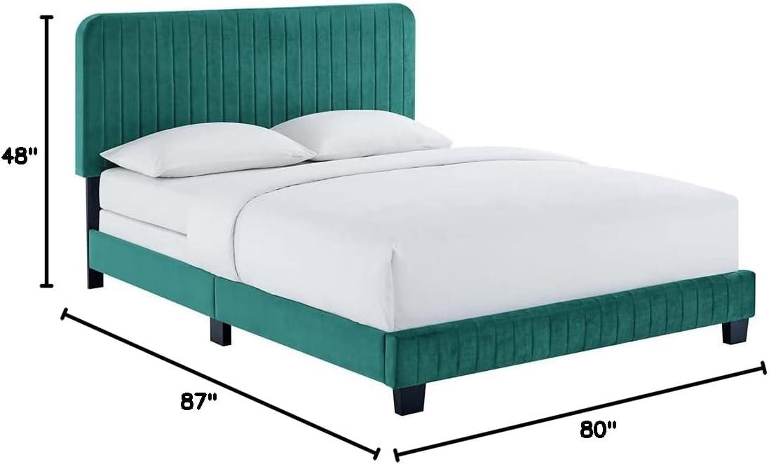 Modway Celine Channel Tufted Performance Velvet King Bed in Teal Green