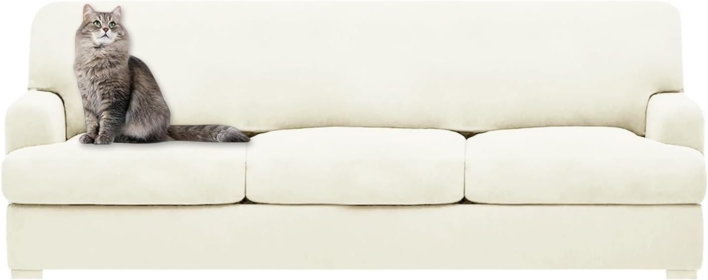 Ivory Stretchable T Cushion Sofa Slipcover Set