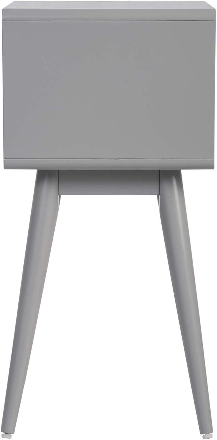 Rory Two Drawer Side Table Gray - Adore Decor: Mid-Century Modern, MDF Wood, Tapered Legs