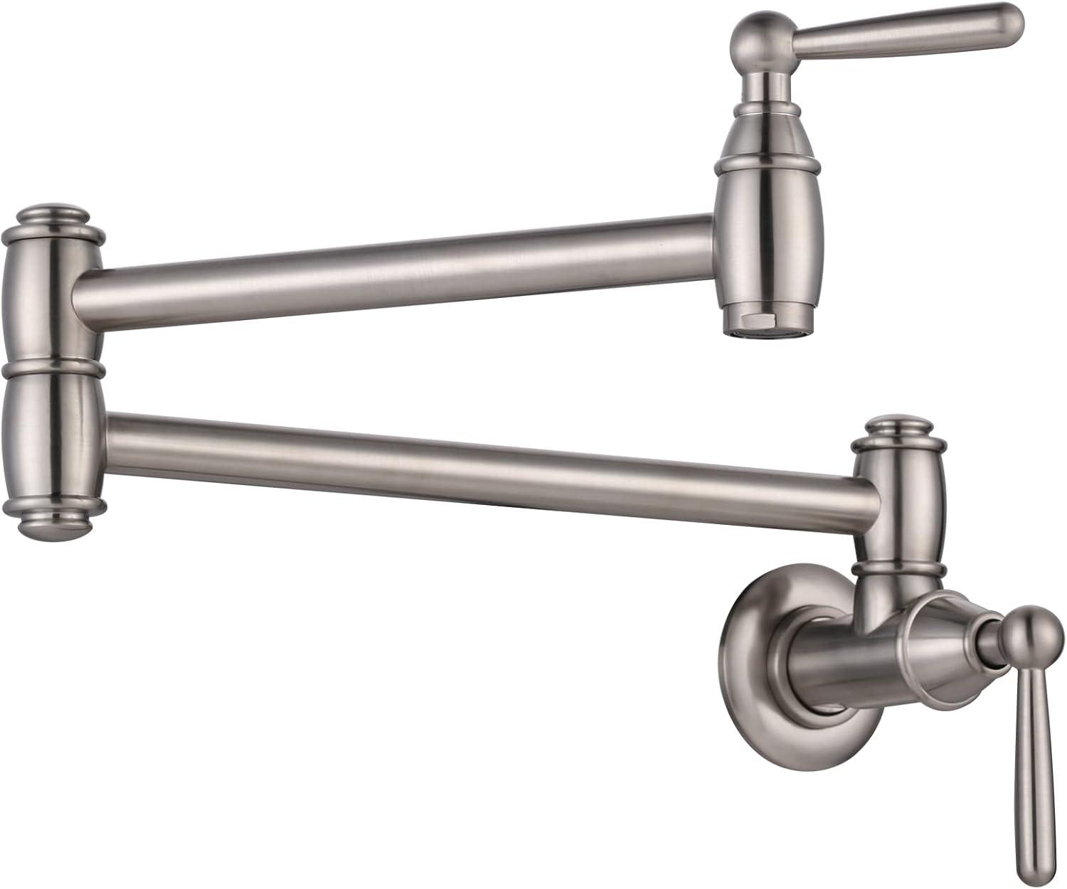 Brushed Nickel Double Handle Wall Mount Pot Filler Faucet