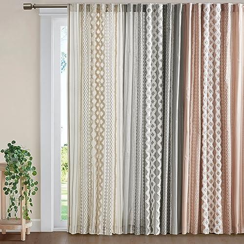 INK+IVY Imani Cotton Printed Curtain Panel with Chenille Stripe and Lining