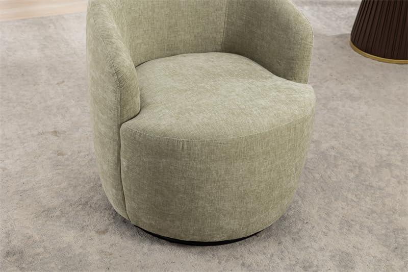 Light Green Chenille Fabric Swivel Barrel Chair with Black Metal Base