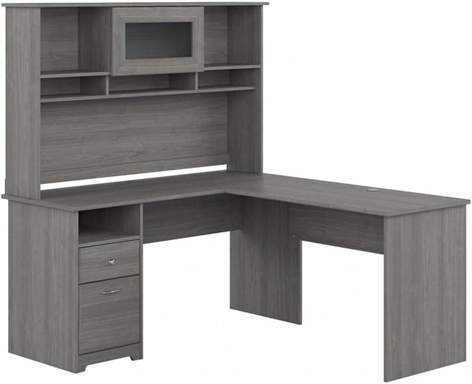 Cabot 60W L Shaped Desk with Hutch and Drawers in Modern Gray - Engineered Wood