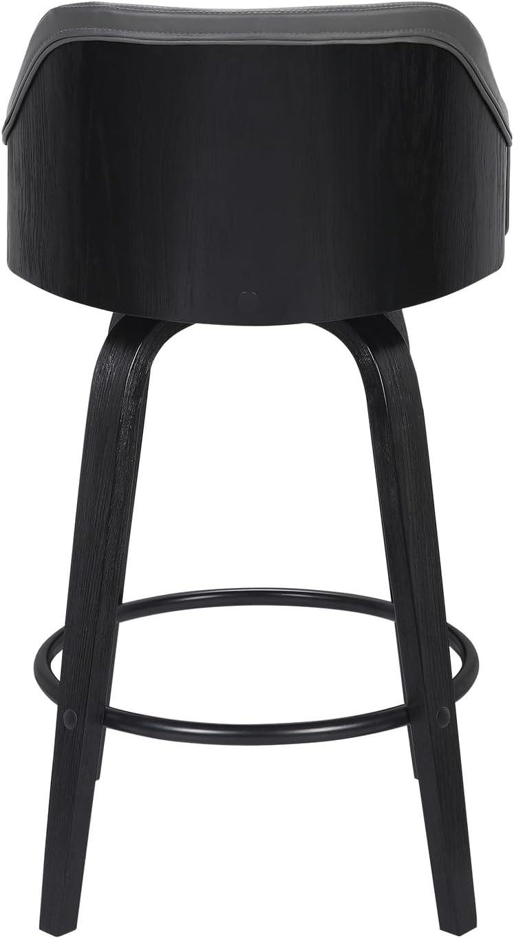 Mid Century Modern Swivel Chair in Black Leather and Gray Metal