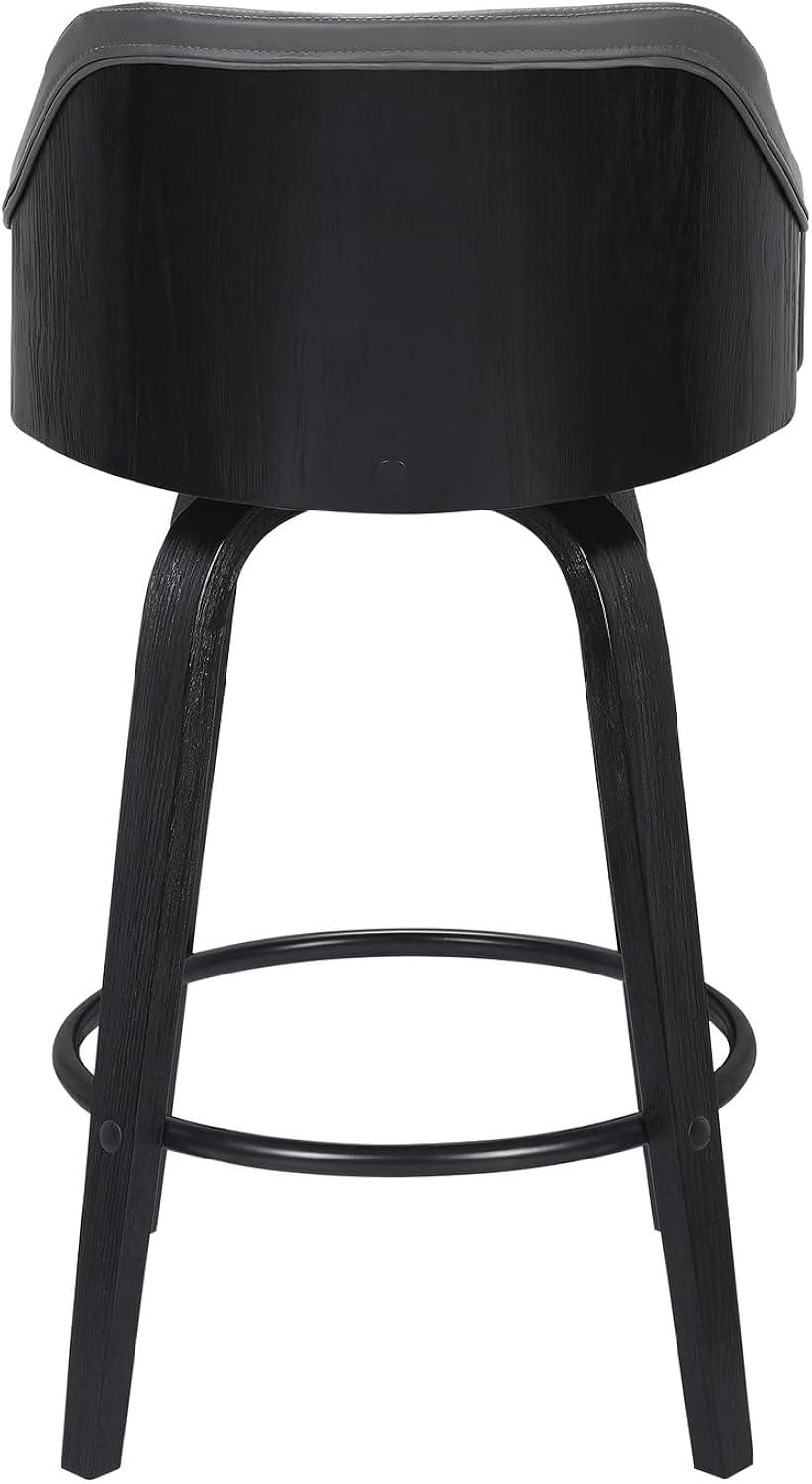 Mid Century Modern Swivel Chair in Black Leather and Gray Metal