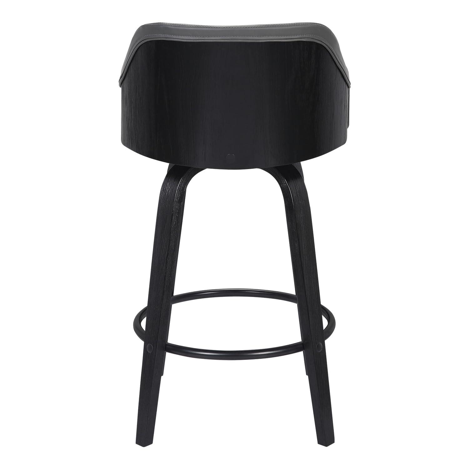 Mid Century Modern Swivel Chair in Black Leather and Gray Metal