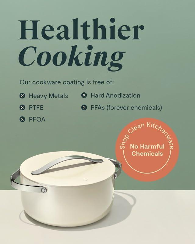 Caraway Home 6.5qt Dutch Oven with Lid Sage: Ceramic Nonstick Cookware, Stainless Steel Handle, Hand Wash
