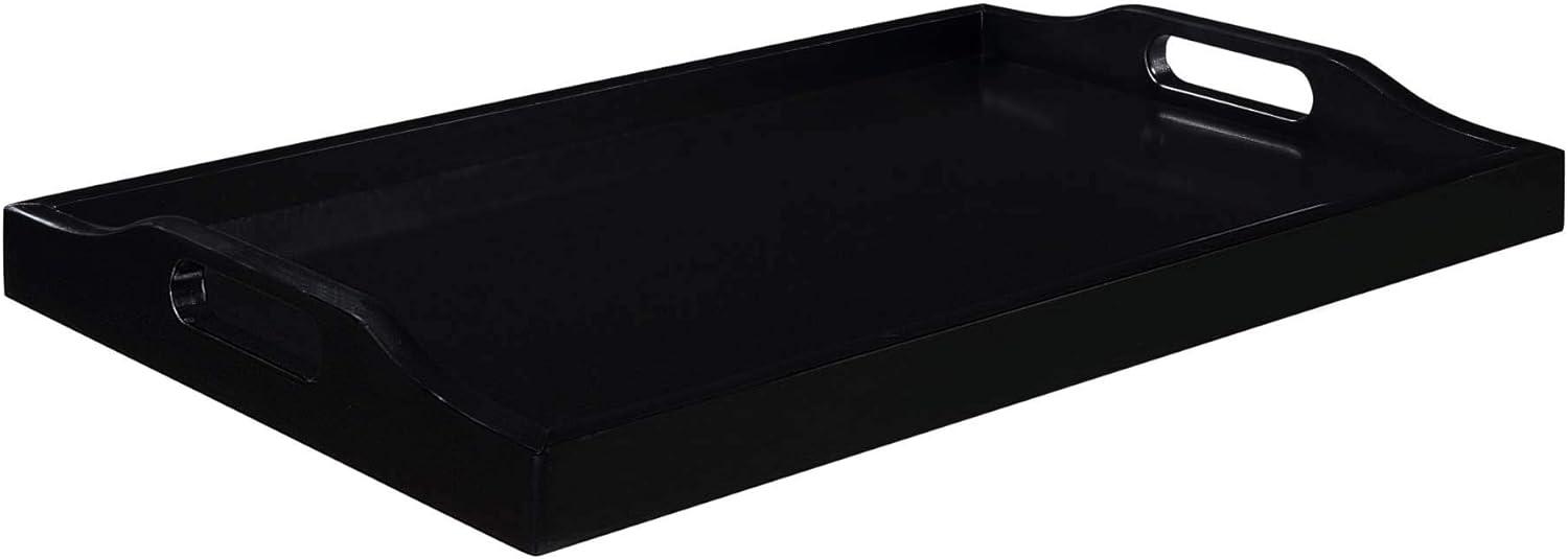 Black Rubberwood Modern Serving Tray with Handles